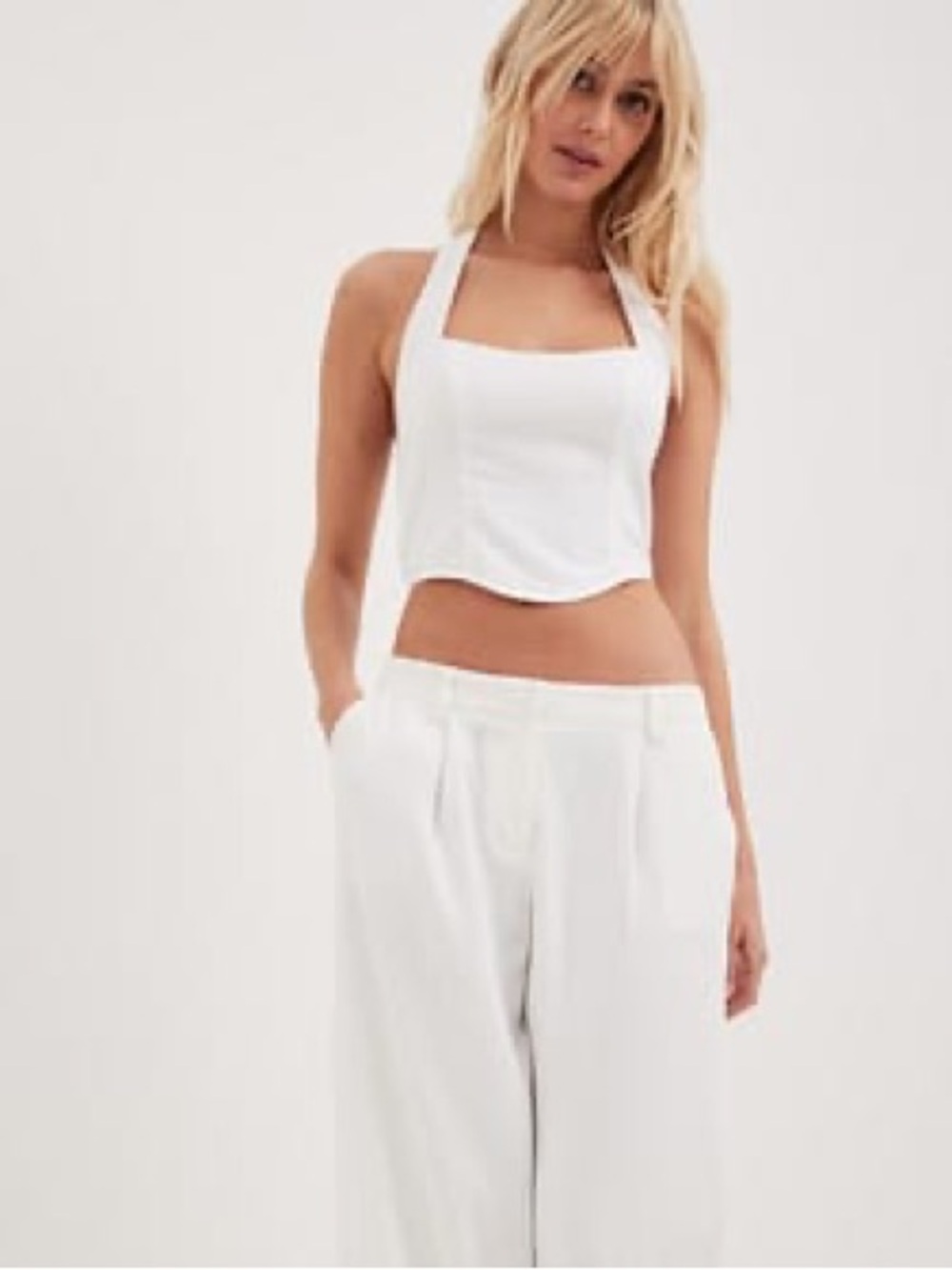 New NAKD Halterneck Linen Crop Top in beige size 36 small